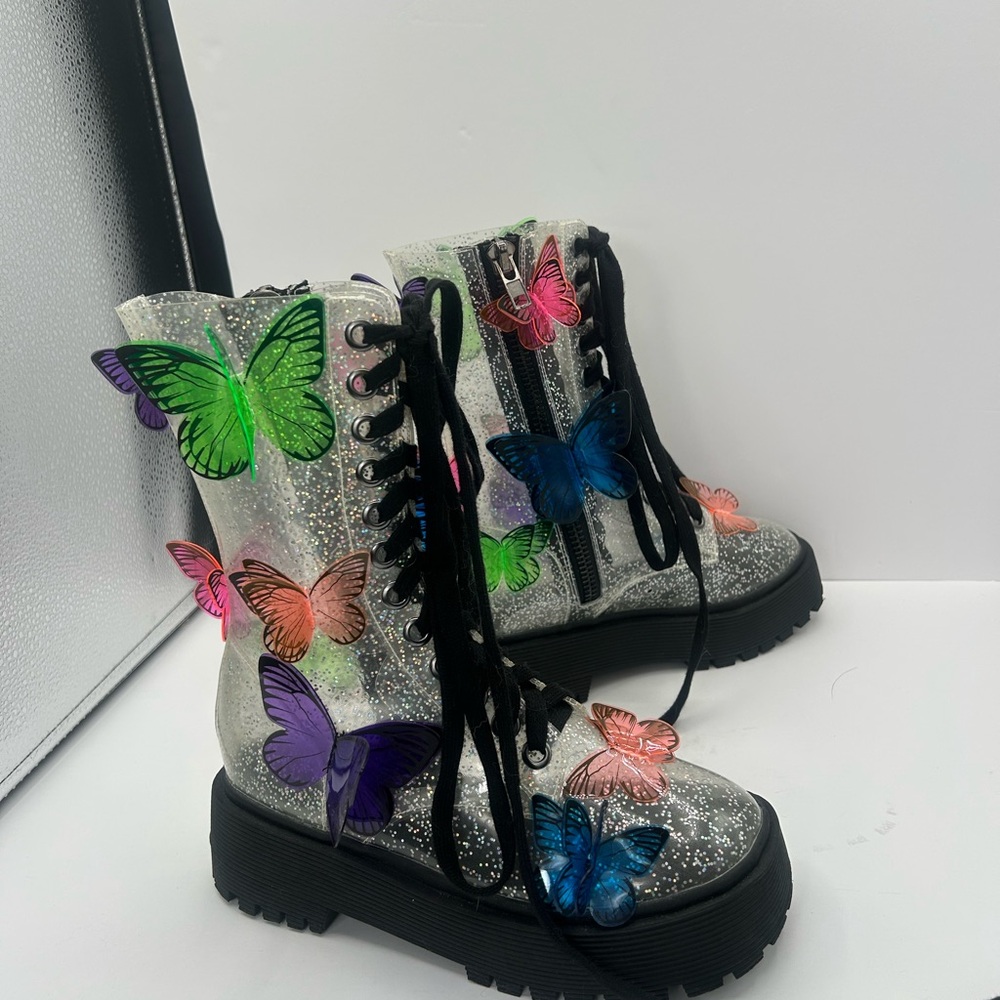 Dolls Kill Silver Glitter Butterfly Boots